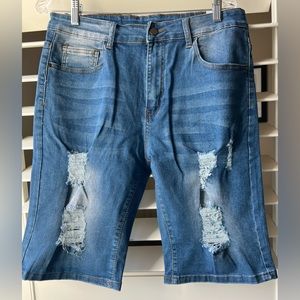 Unbranded - Distressed Denim Men’s Shorts - 34 - Blue